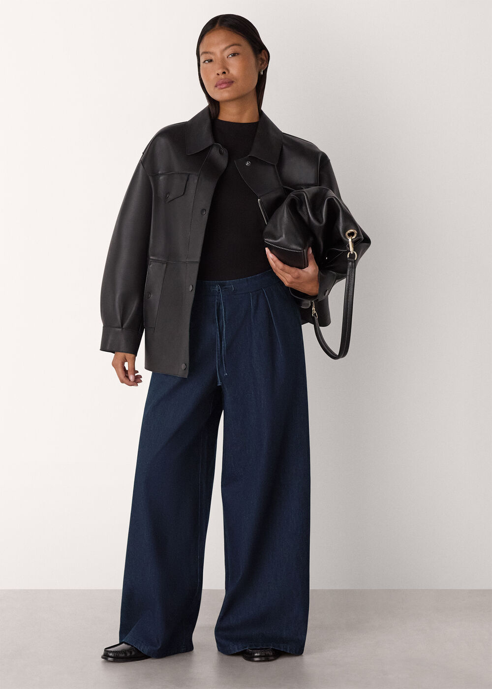 Petite Cotton Wide Leg Pleat Trouser