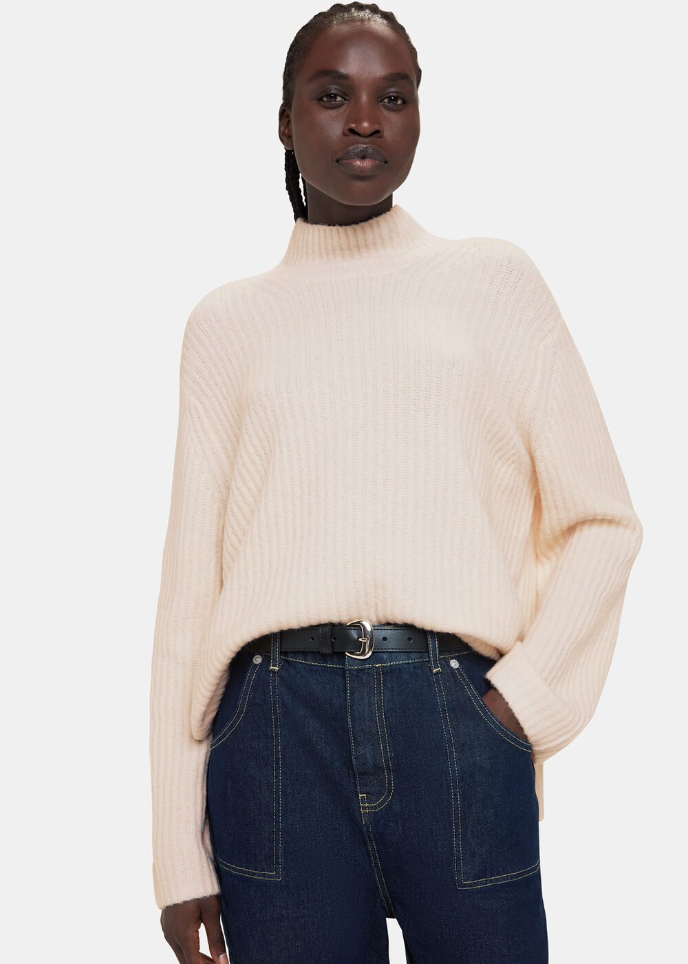 Wool Mix Rib Funnel Neck