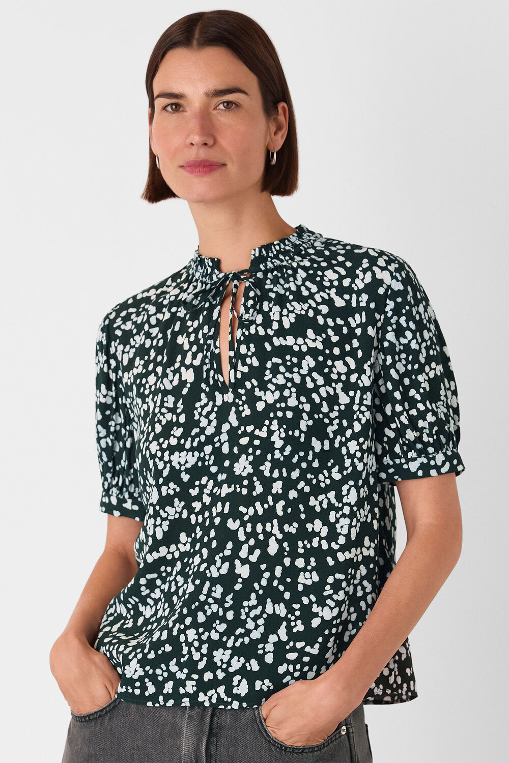 Animal Tie Neck Blouse