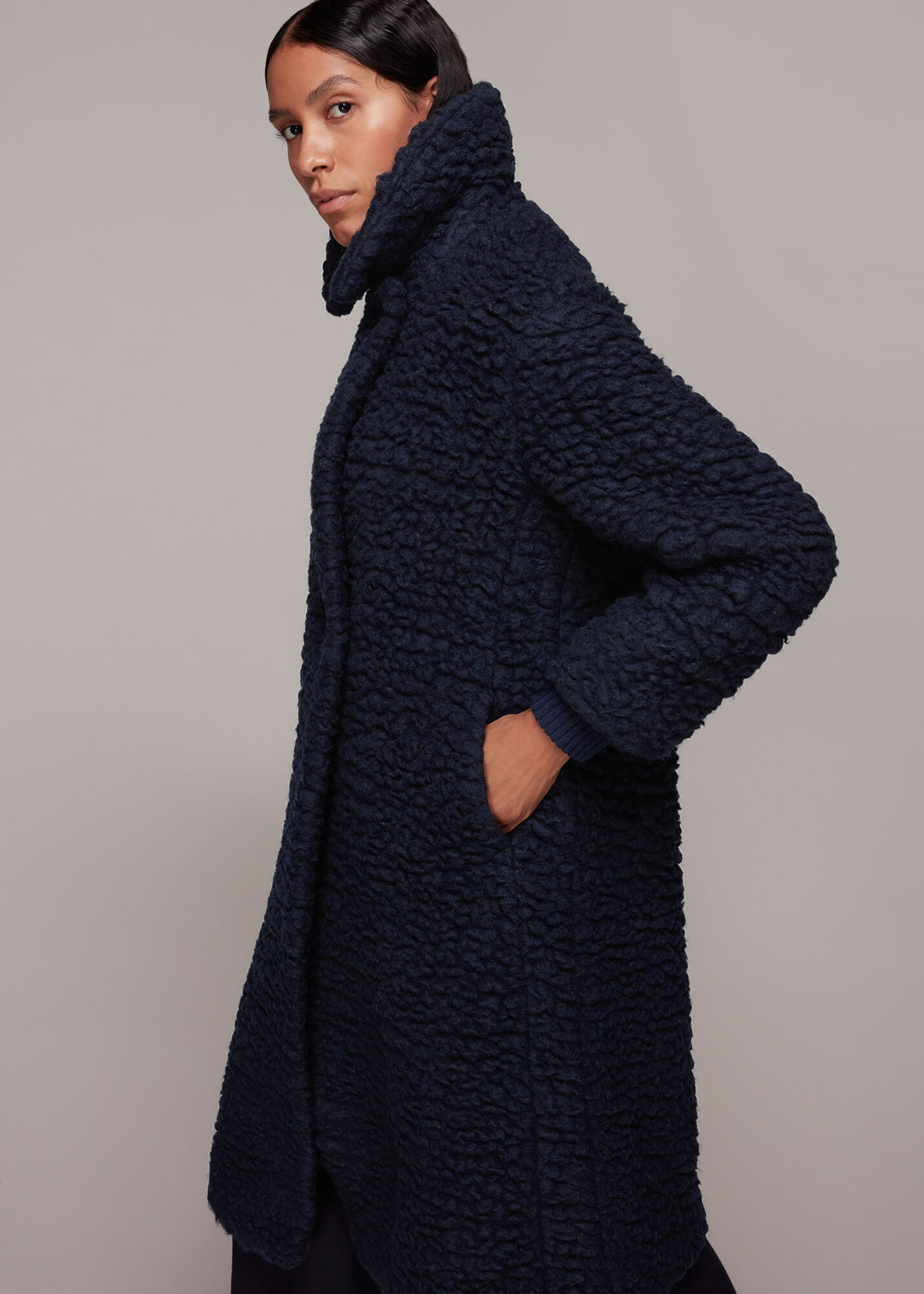 Navy Lottie Teddy Wool Coat WHISTLES