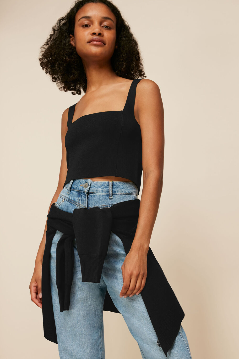 Square Neck Knit Crop Top