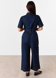 Petite Denim Pintuck Belted Jumpsuit
