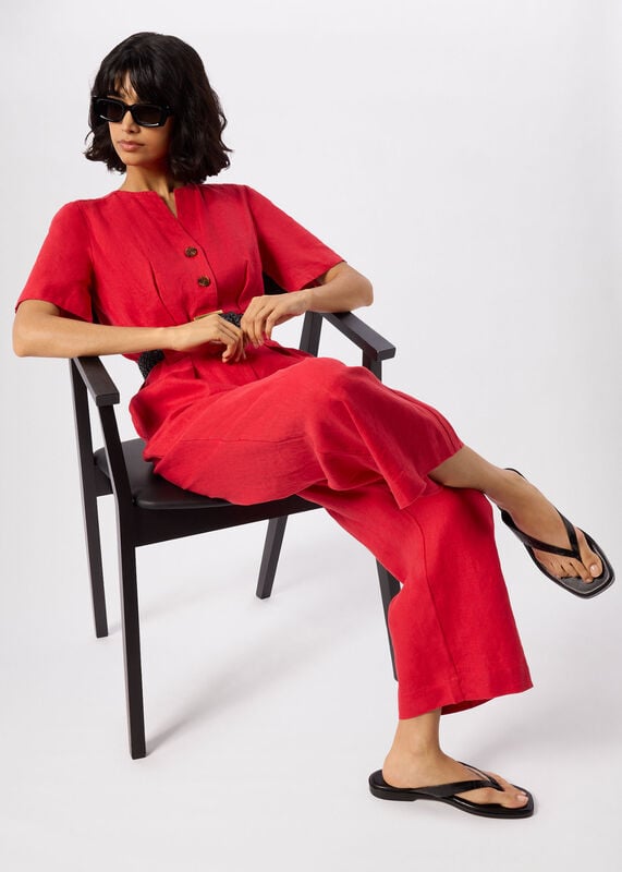 Red Fiona Linen Button Jumpsuit