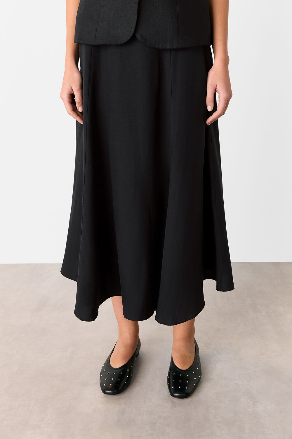 Black Helena Linen Blend Skirt