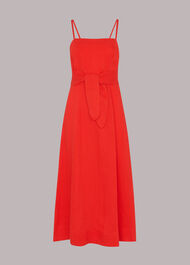 Linen Tie Front Strappy Dress Red