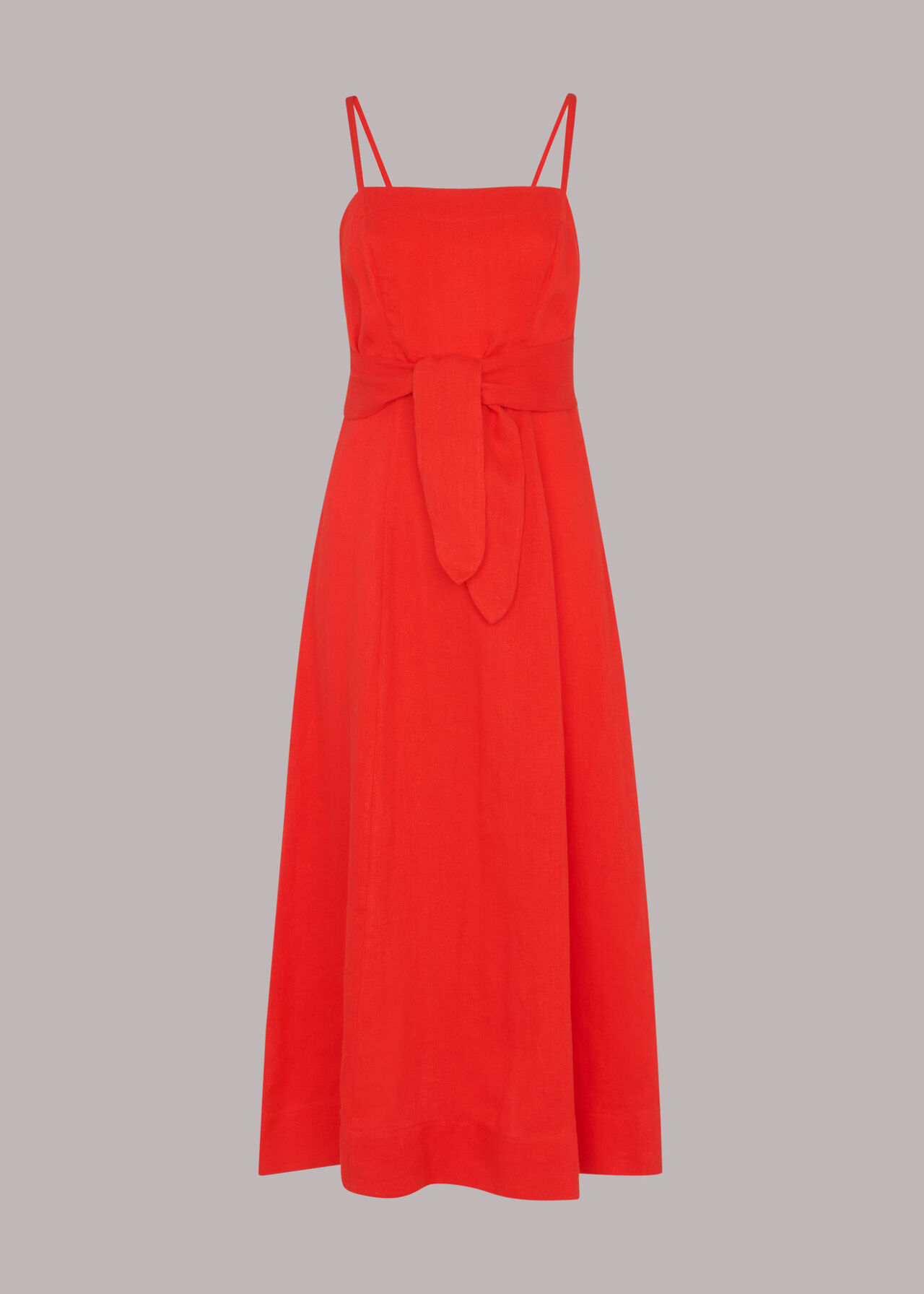 Linen Tie Front Strappy Dress Red