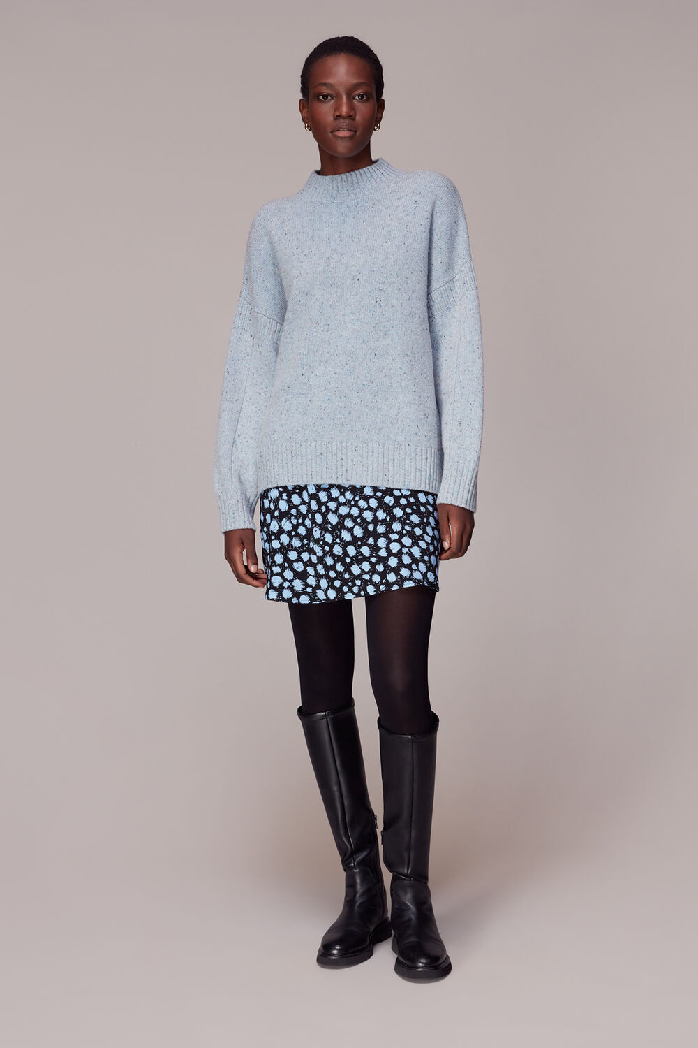 Blue Brushed Dalmatian Mini Skirt