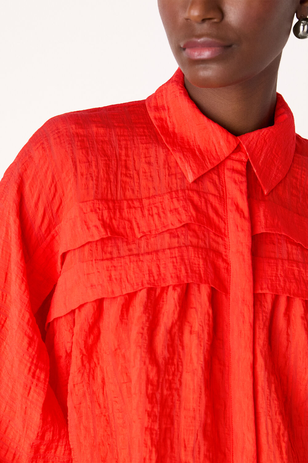 Red Textured Frill Detail Blouse
