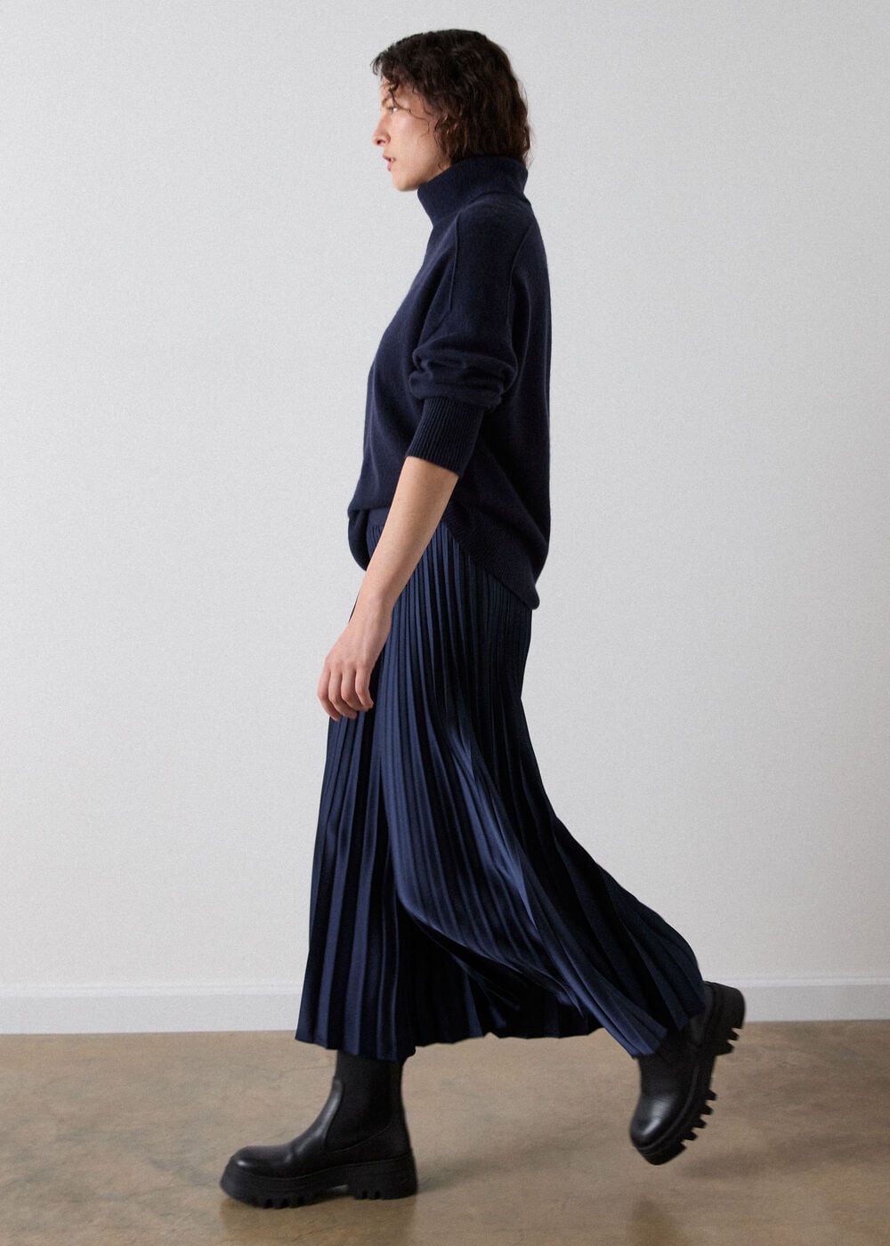 Satin Pleated Midi Skirt