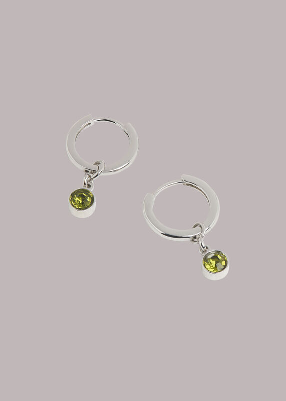 Silver Gem Drop Mini Hoop Earring