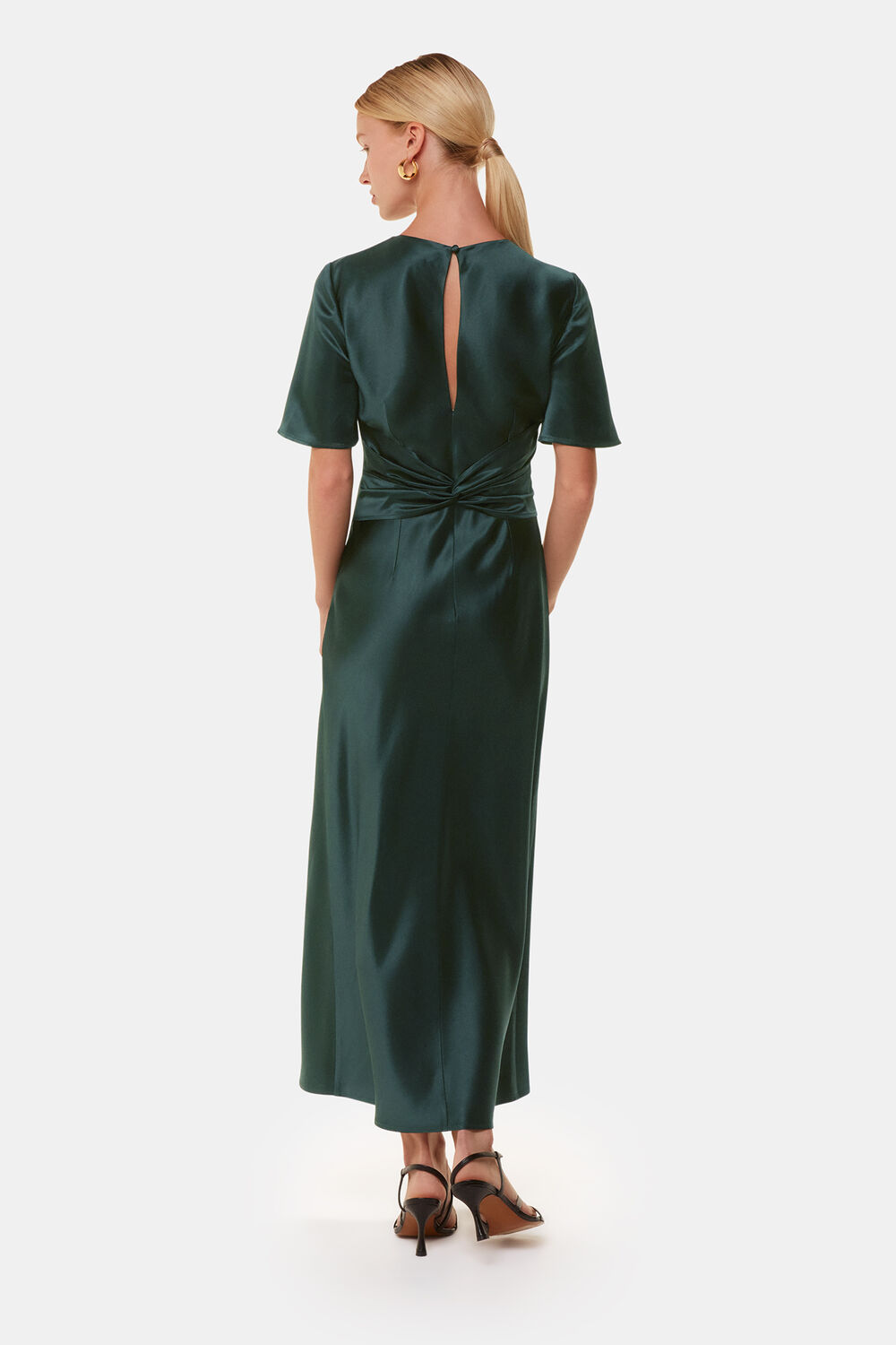 Dark Green Avery Satin Twist Dress