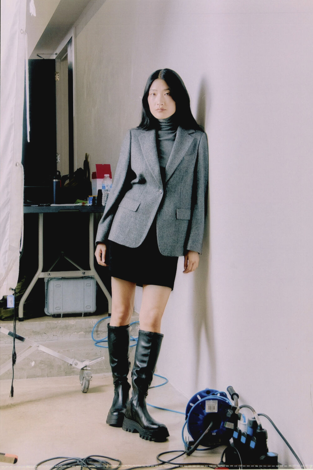 Grey Herringbone Wool Blend Blazer