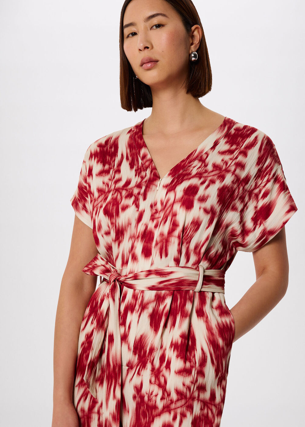 Blurred Floral Tie Jumpsuit