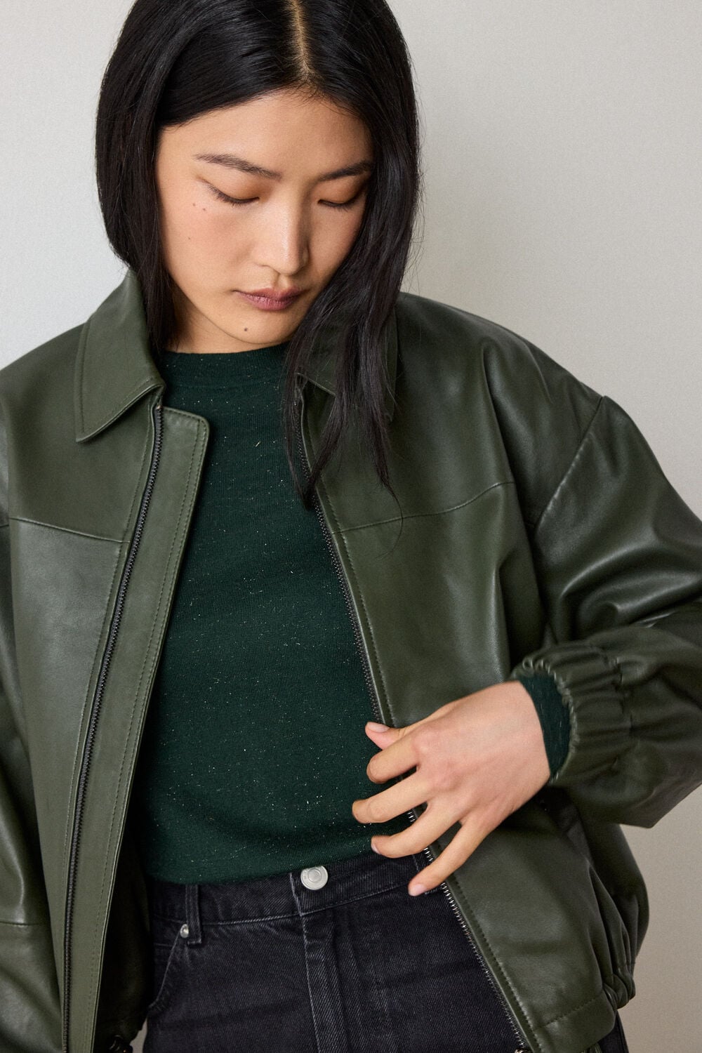 Dark Green Annie Sparkle Crew Neck