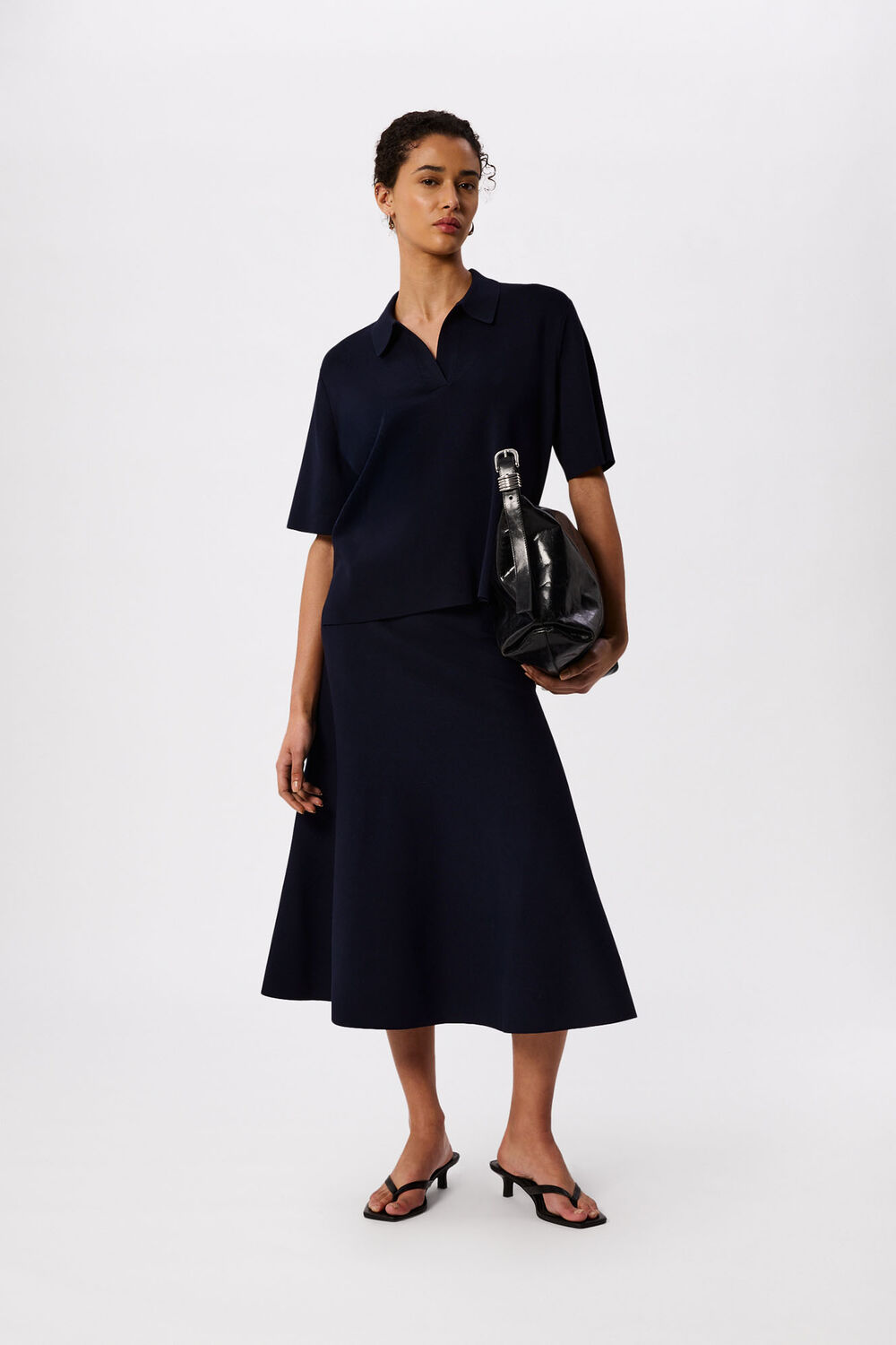Navy Fit and Flare Knitted Skirt