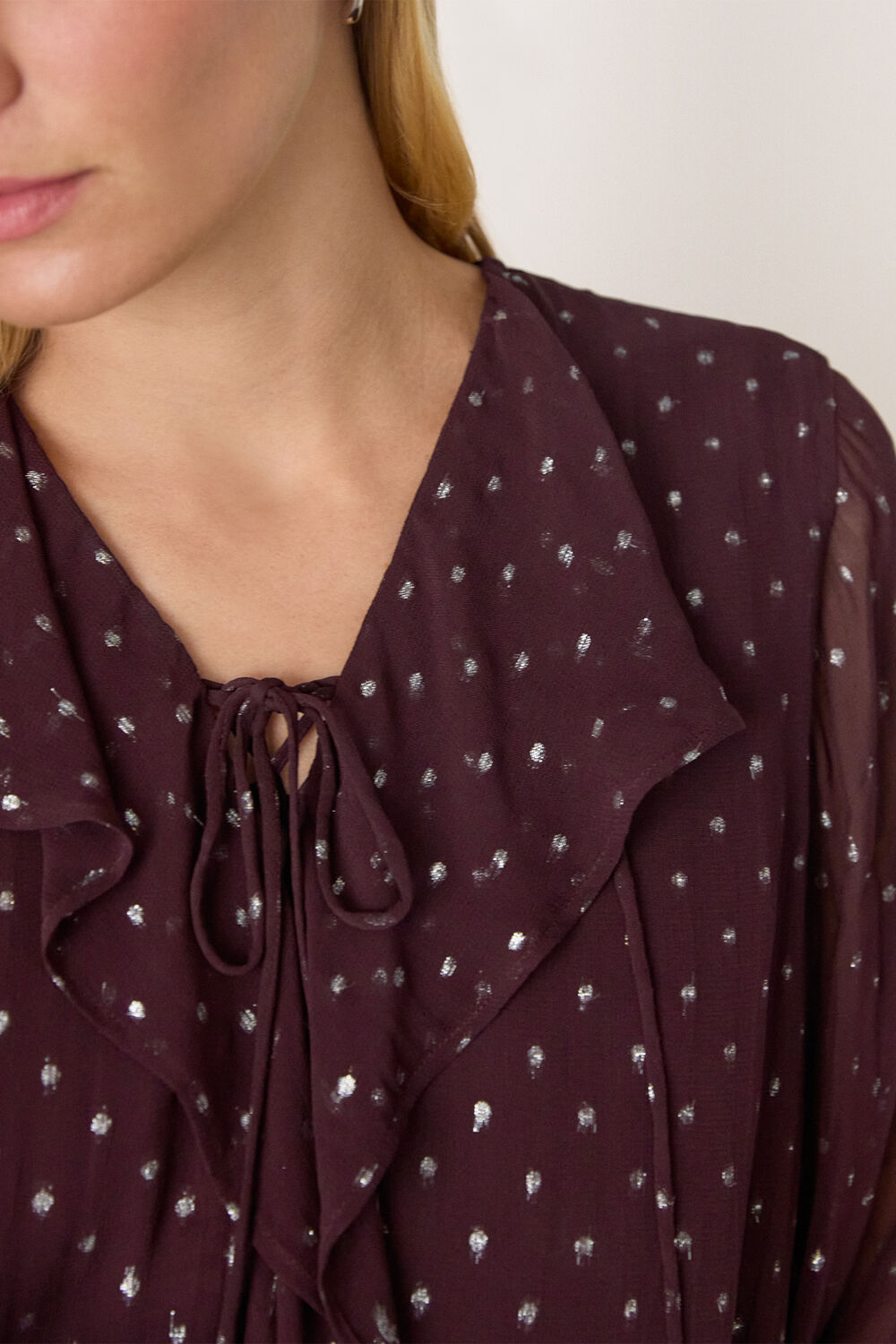 Metallic Dobby Frill Blouse