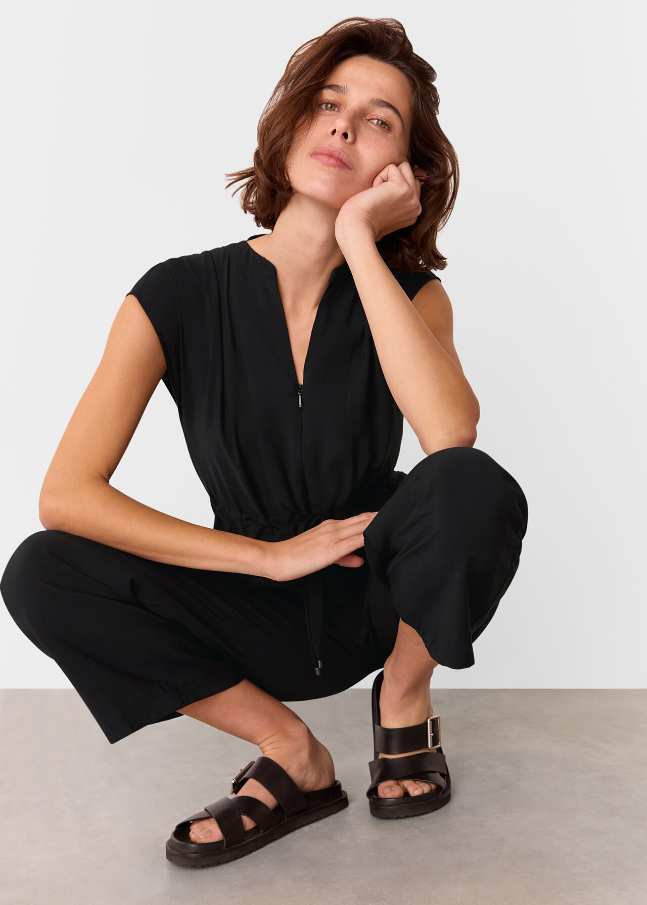 Petite Sleeveless Drawstring Jumpsuit