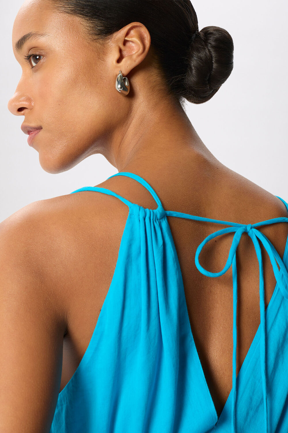 Turquoise Cotton Maxi V Neck Sundress