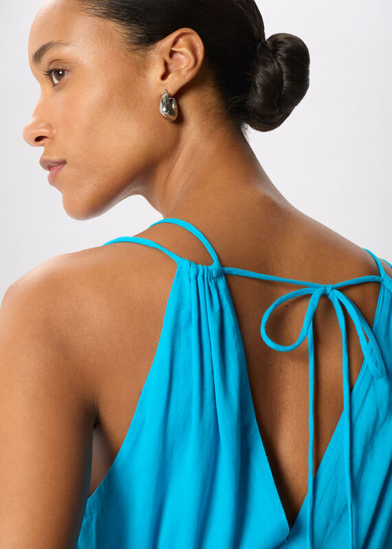 Turquoise Cotton Maxi V Neck Sundress