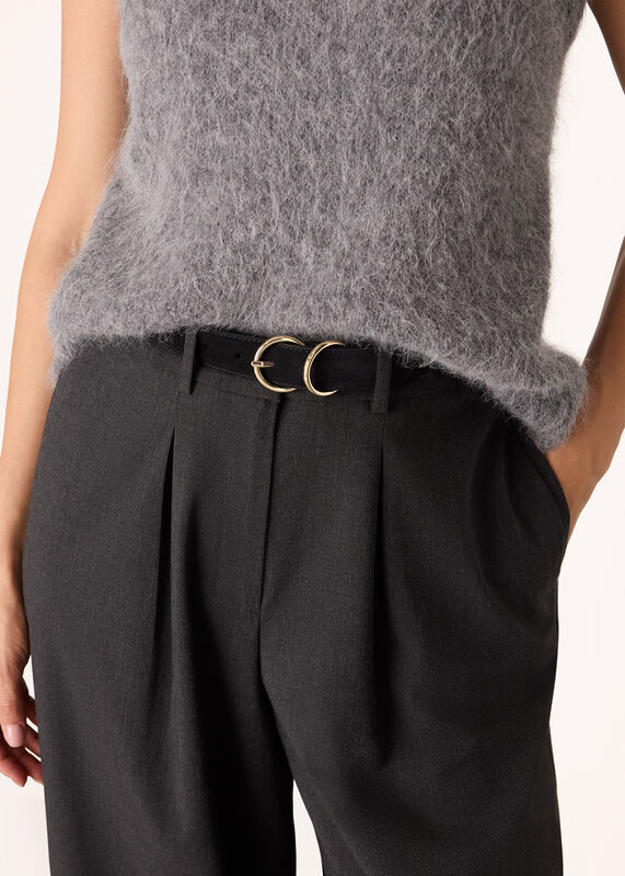 Black Suede Double Ring Buckle Belt