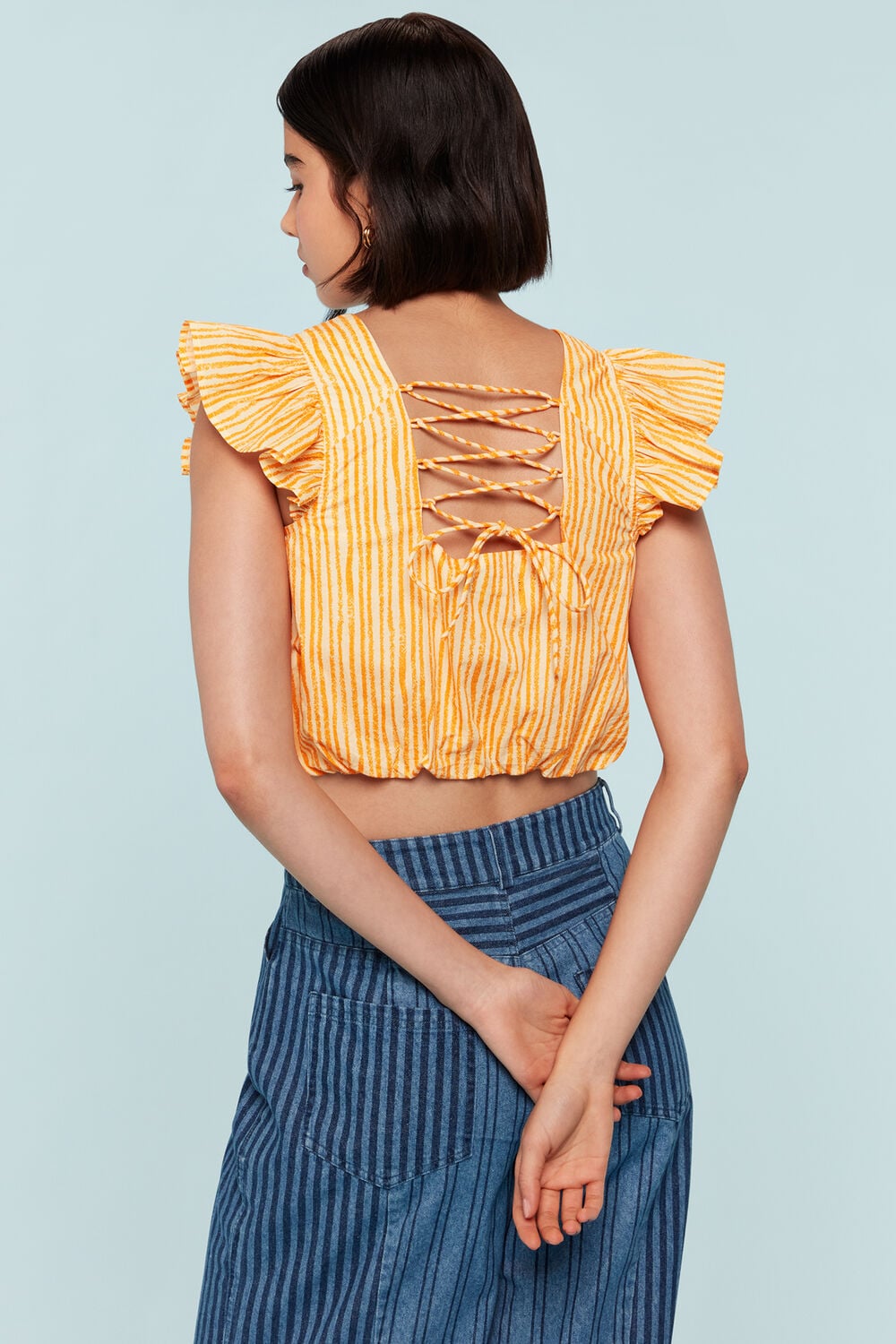 Yellow Chalk Stripe Print Top