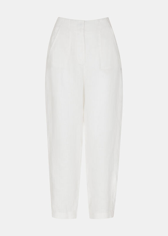 White Linen Barrel Leg Pants 