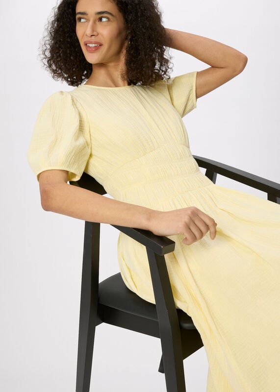 Butter Shirred Cheesecloth Midi Dress
