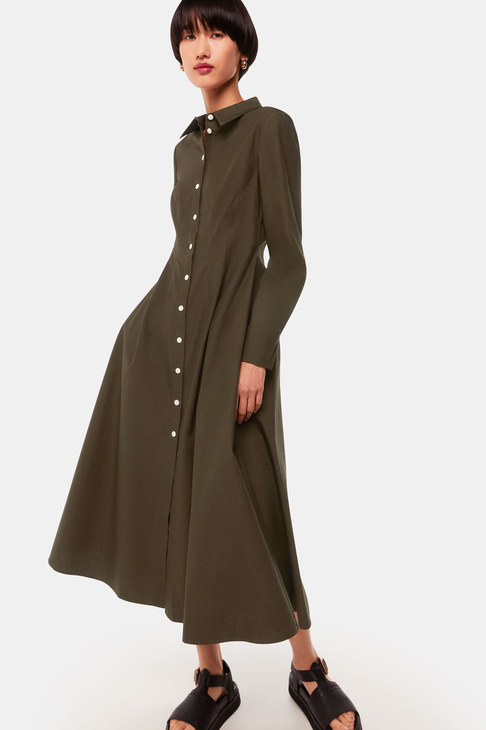 Khaki Jean Poplin Shirt Dress