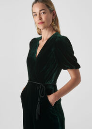 Layla Silk Velvet Jumpsuit Dark Green