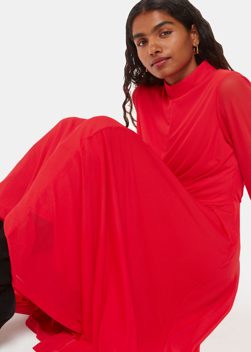 Petite Arabella Ruched Mesh Dress