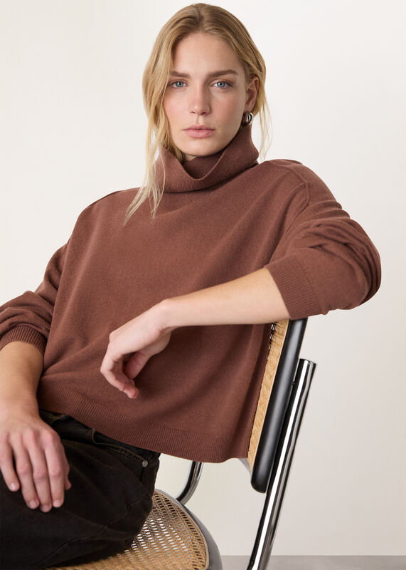 Brown Wool Cowl Neck Knit Jumper