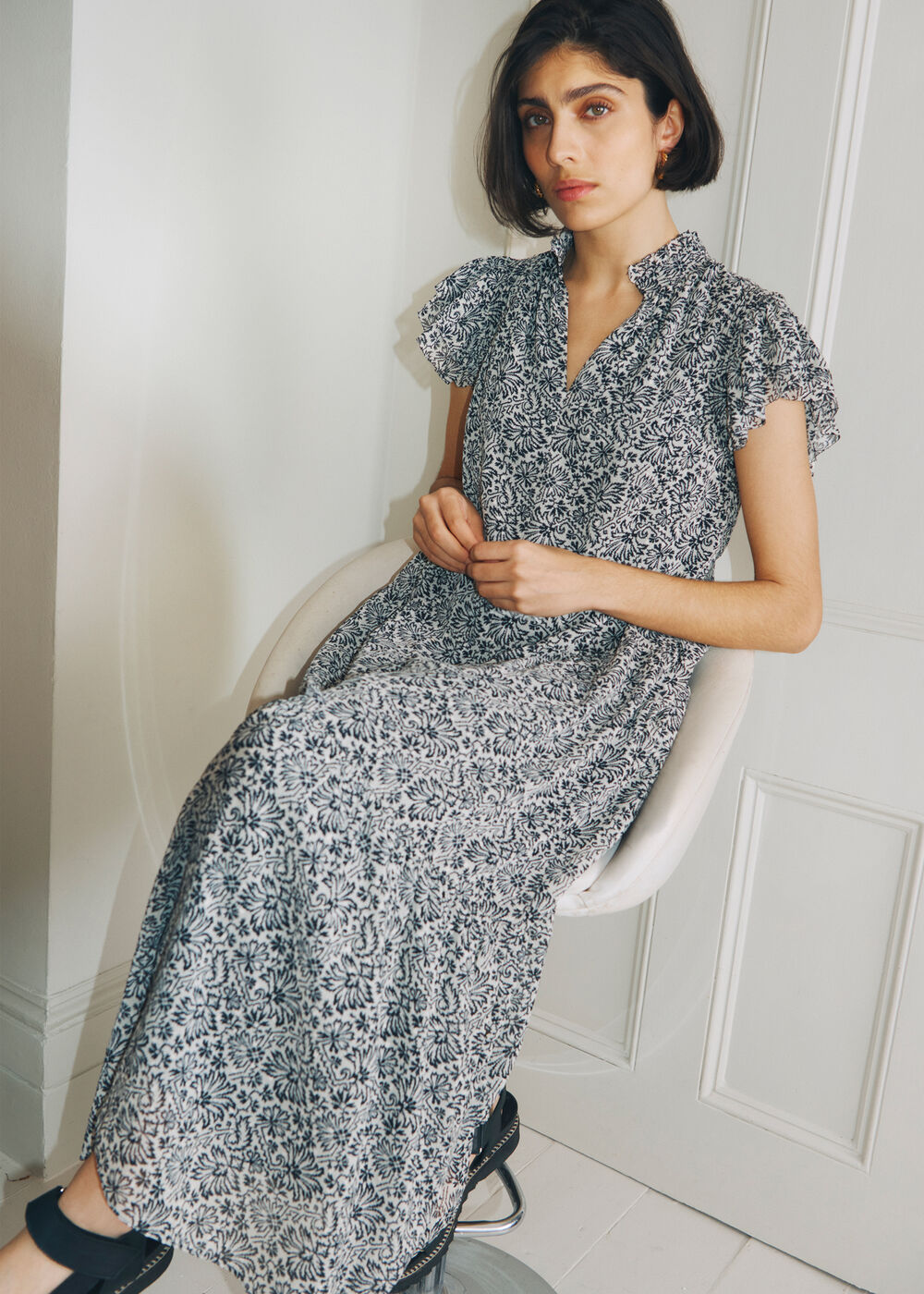 Indo Floral Print Tiered Dress