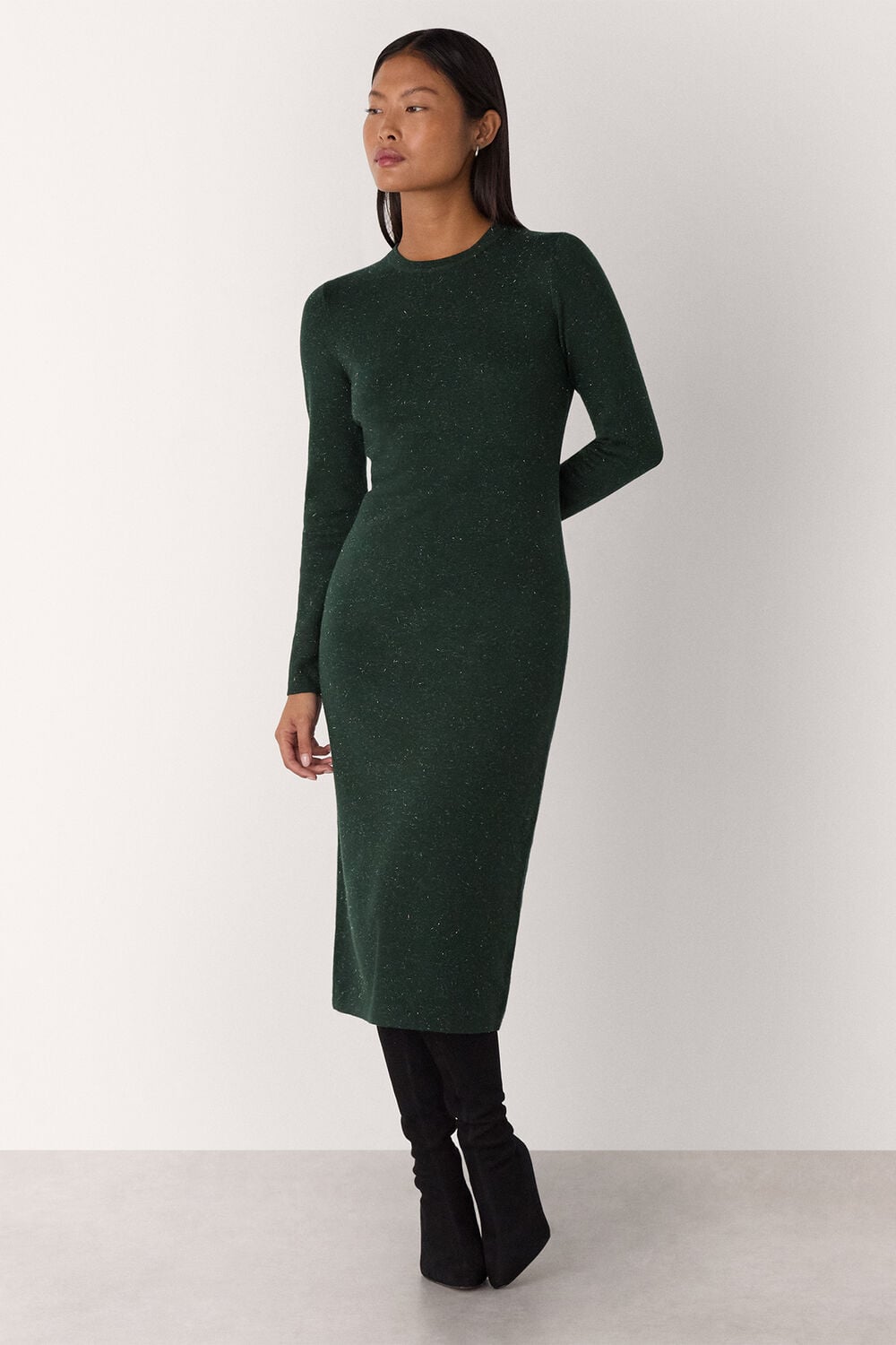 Dark Green Petite Annie Sparkle Sweater Dress