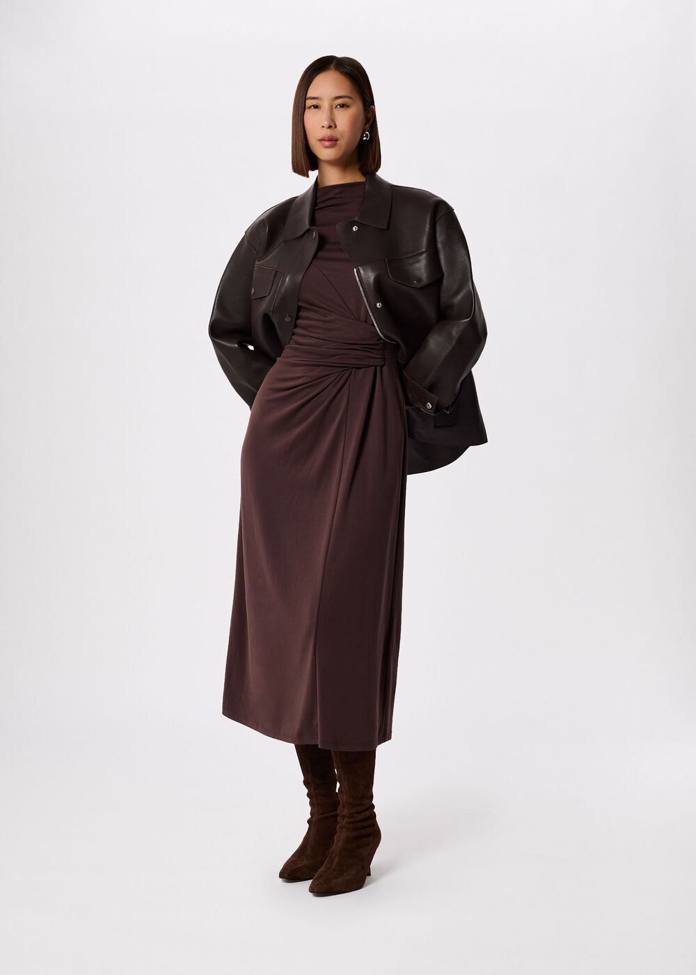 Petite Ruched Detail Midi Dress