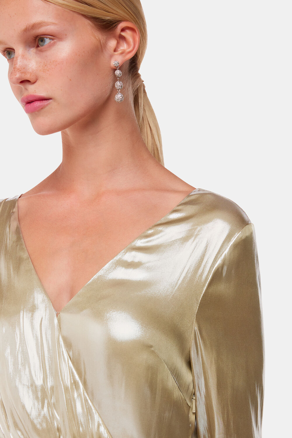 Gold Metallic Wrap Front Dress