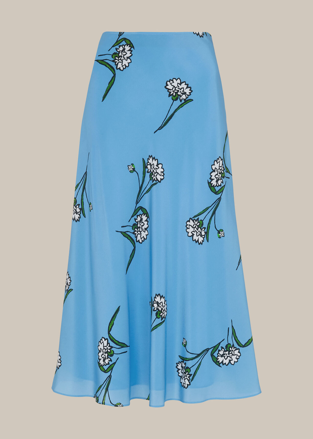 Sprig Floral Silk Bias Skirt Blue/Multi
