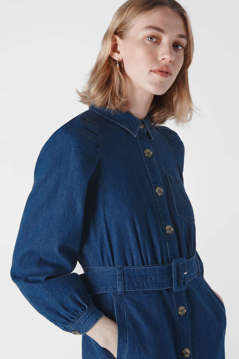 Denim Belted Midi Dress Denim