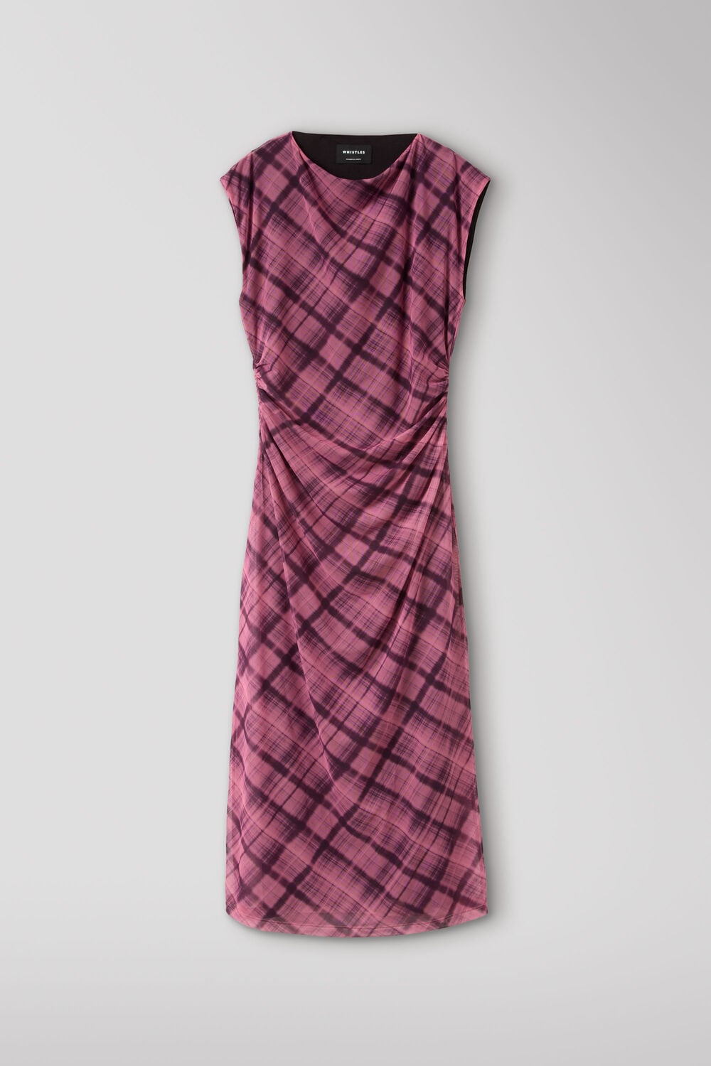 Pink Check Mesh Midi Dress