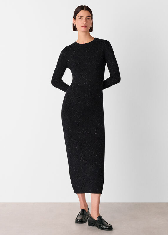 Black Annie Sparkle Knit Sweater Dress