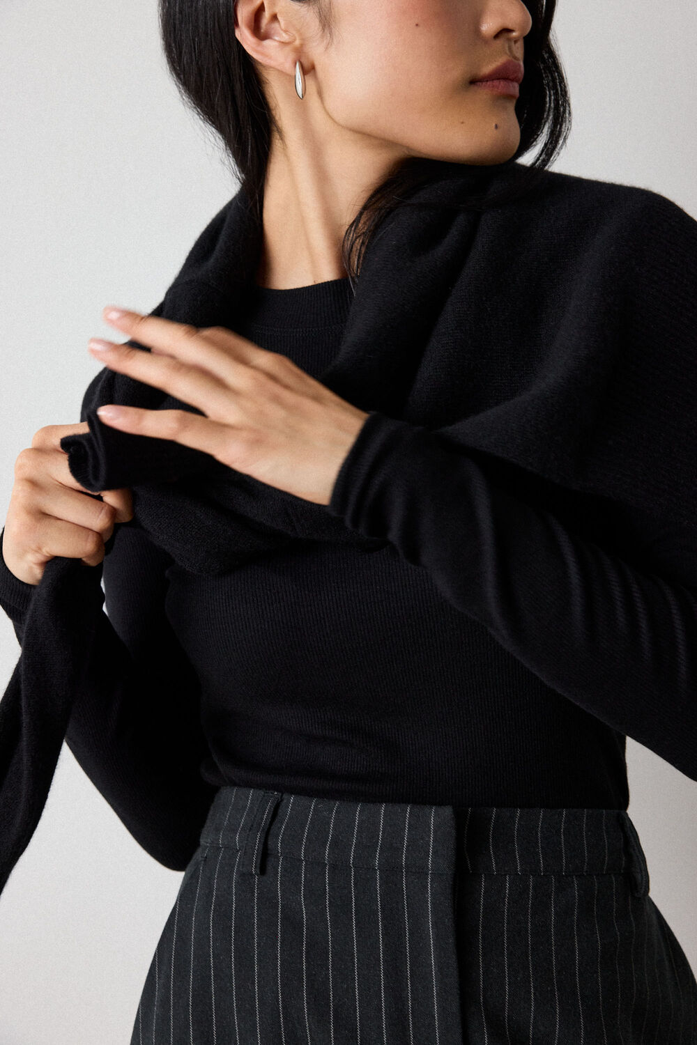 Black Essential Ribbed Crew