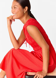 Petite Shirred Bodice V Neck Dress