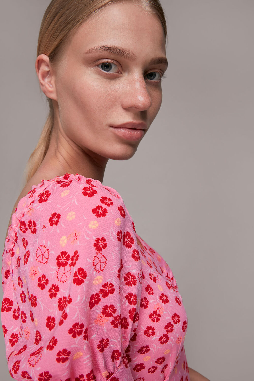 Cherry Floral Tie Waist Dress