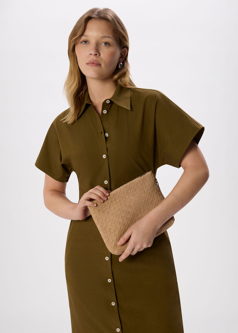 Avah Woven Suede Zip Clutch