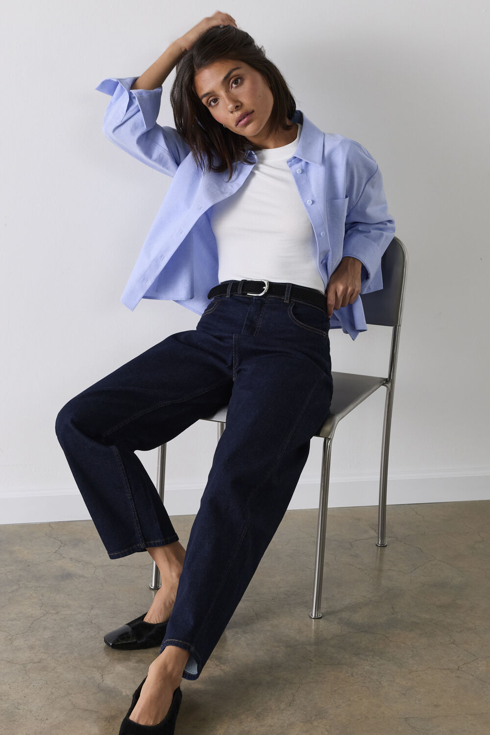 Dark Denim Petite Stretch Barrel Leg Jean
