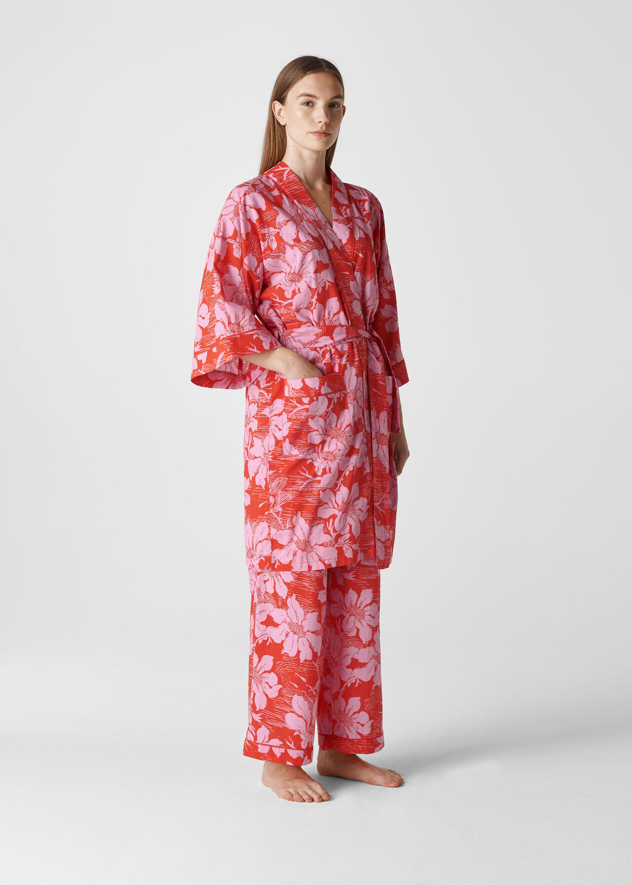 Red/Multi Birds Of Paradise Kimono Gown | WHISTLES | Whistles UK