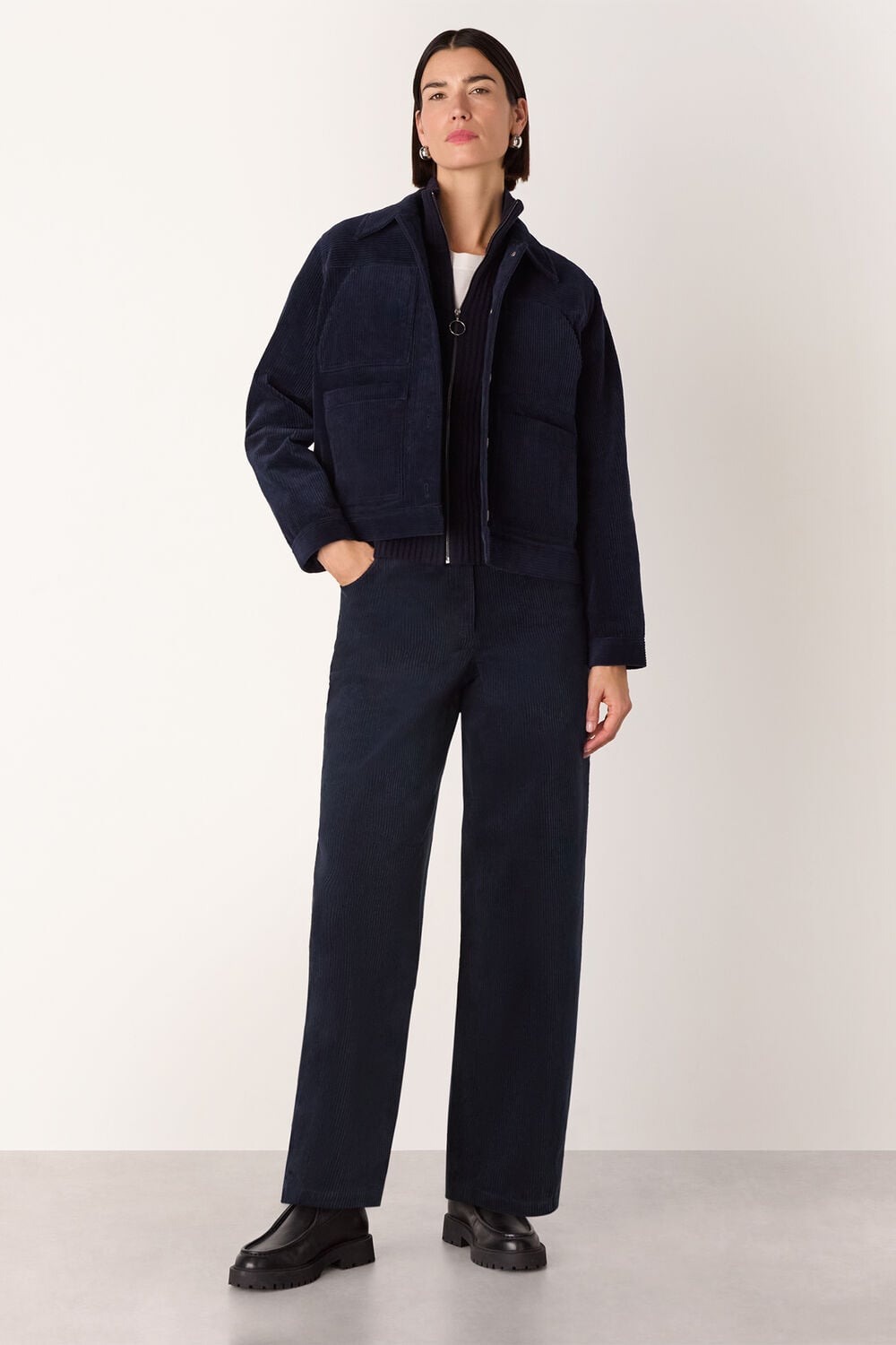 Navy Barrel Leg Cotton Cord Trouser