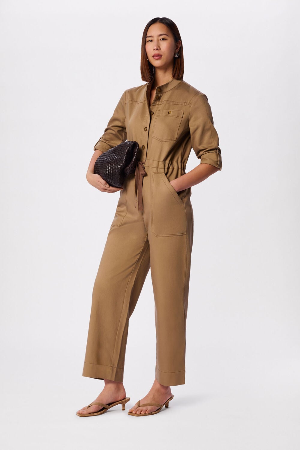Taupe Drawstring Utility Boilersuit