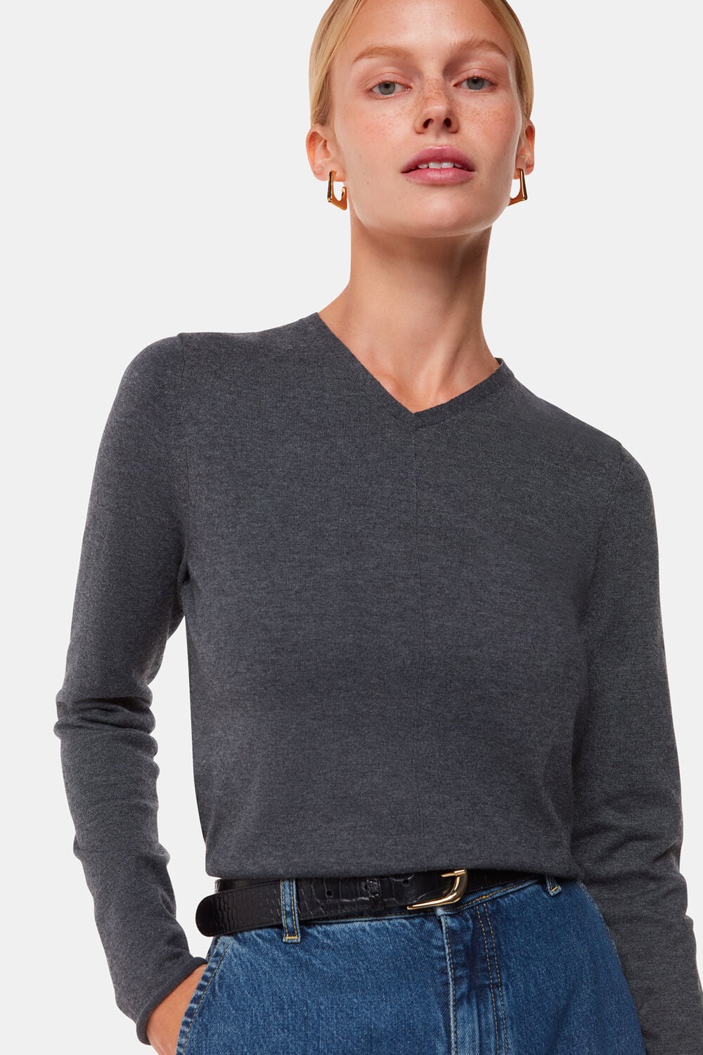 Dark Grey Mila V Neck Sweater