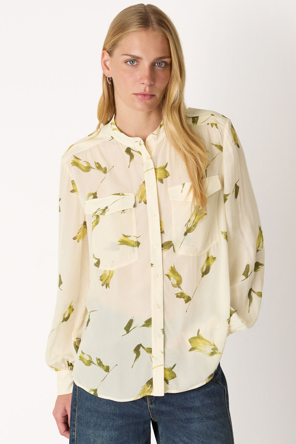 White Floral Utility Blouse