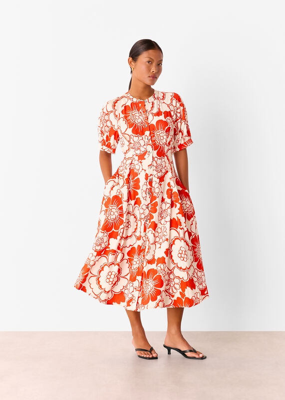Red Petite Bloom Floral Midi Dress